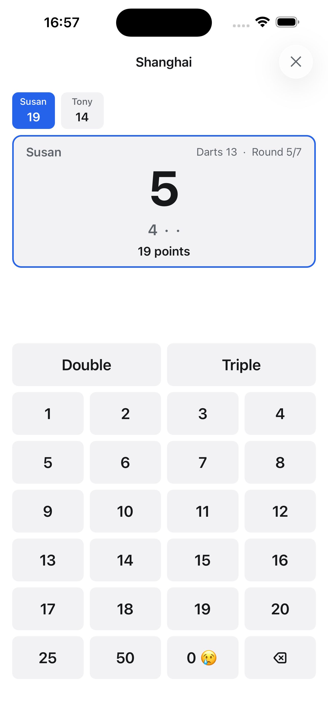 One number per round — a Shanghai wins on the spot.